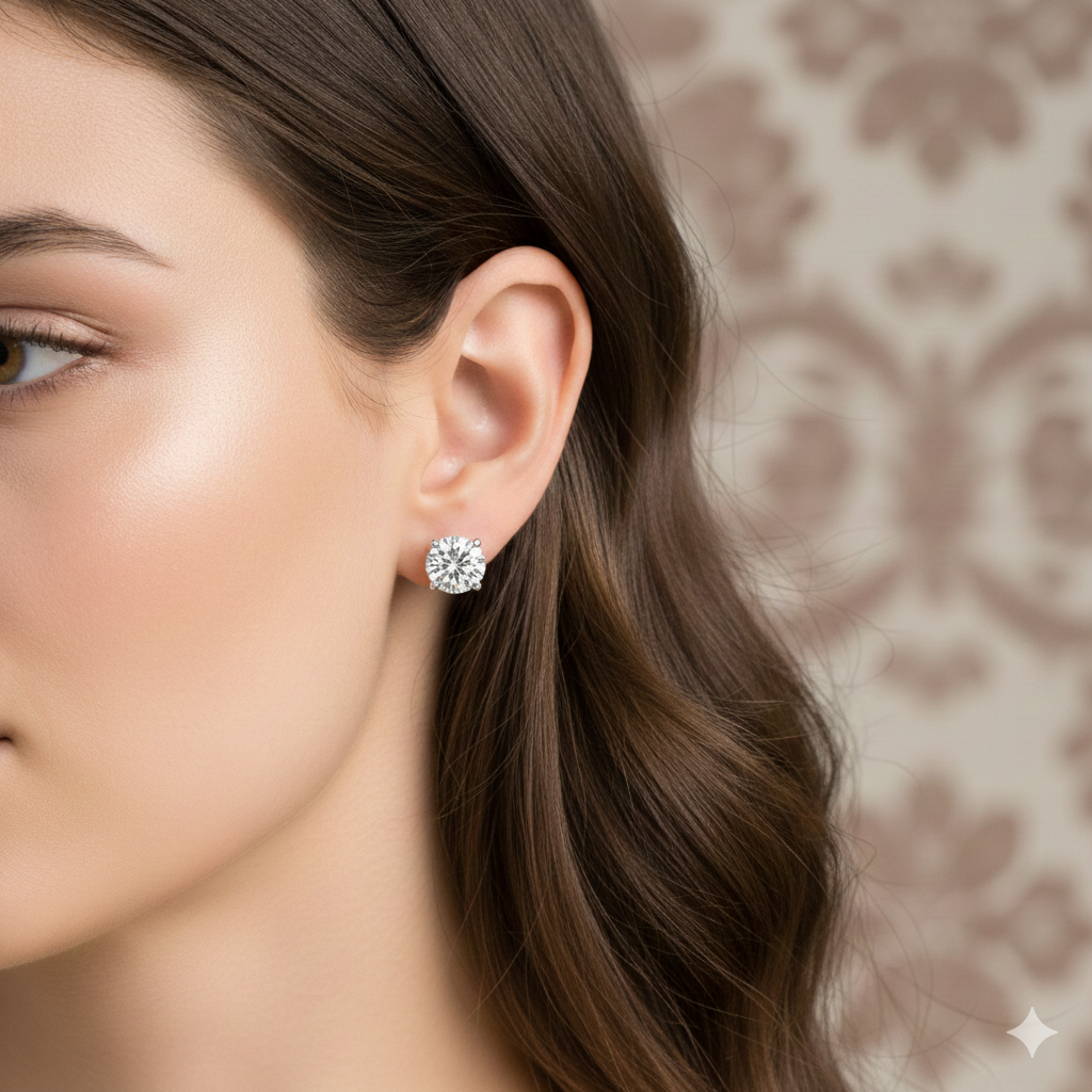 Round 4 Prong Lab-Diamond Stud Earrings