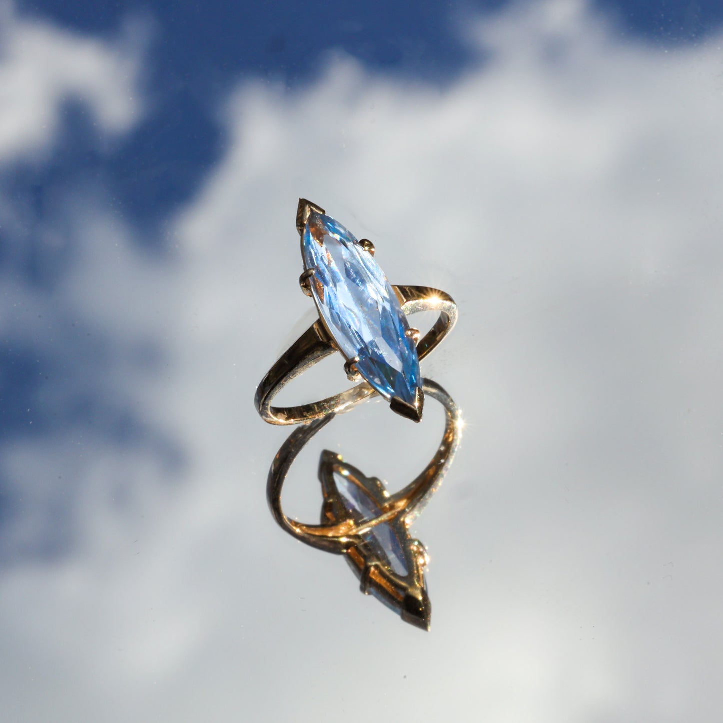 Solitaire Blue marquise Ring